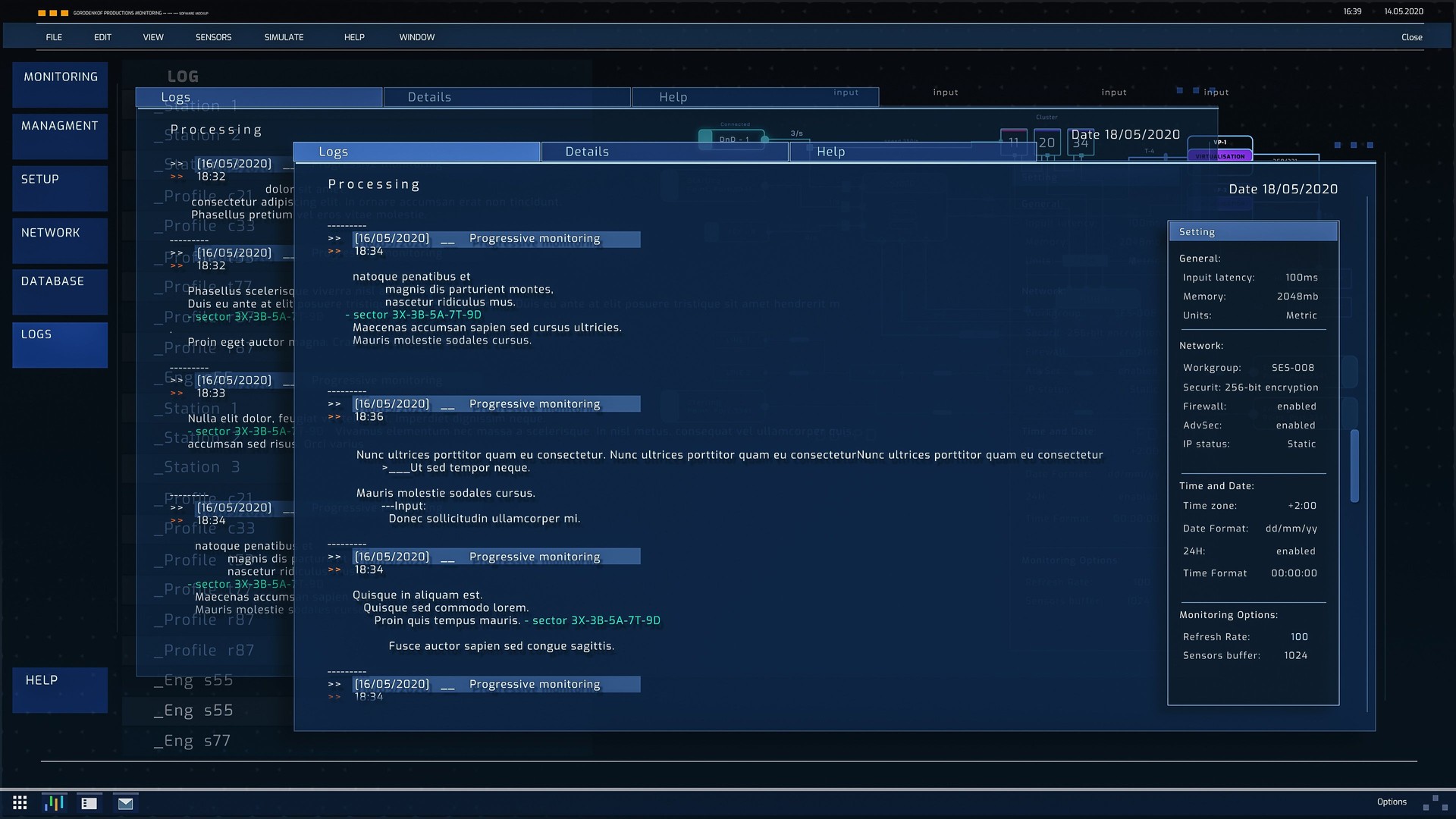 Computer User Interface Showing Infographics, Working Coding Terminal, Cyber Security Checkup, Monitoring Data, Statistics, Analytics and Proper Functioning of Server Database